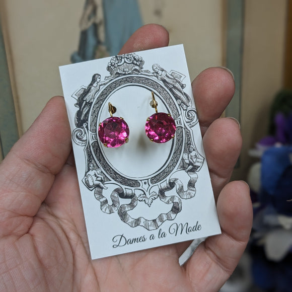 $10 Treats! Bright Pink Crystal Earrings - Small Round