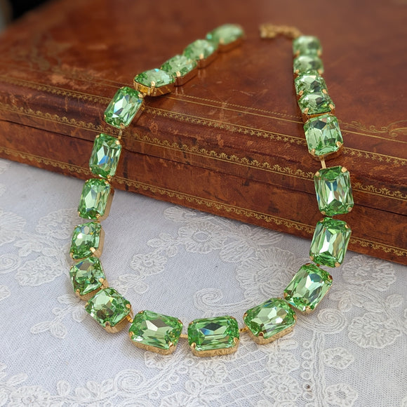 SALE! Light Green Aurora Crystal Necklace - Large Octagon