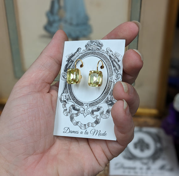 SALE! $10 Treats! Yellow Crystal Earrings - Small Octagon