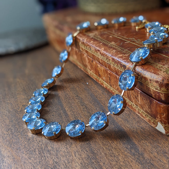 Light Blue Aurora Crystal Collet Necklace - Medium Round