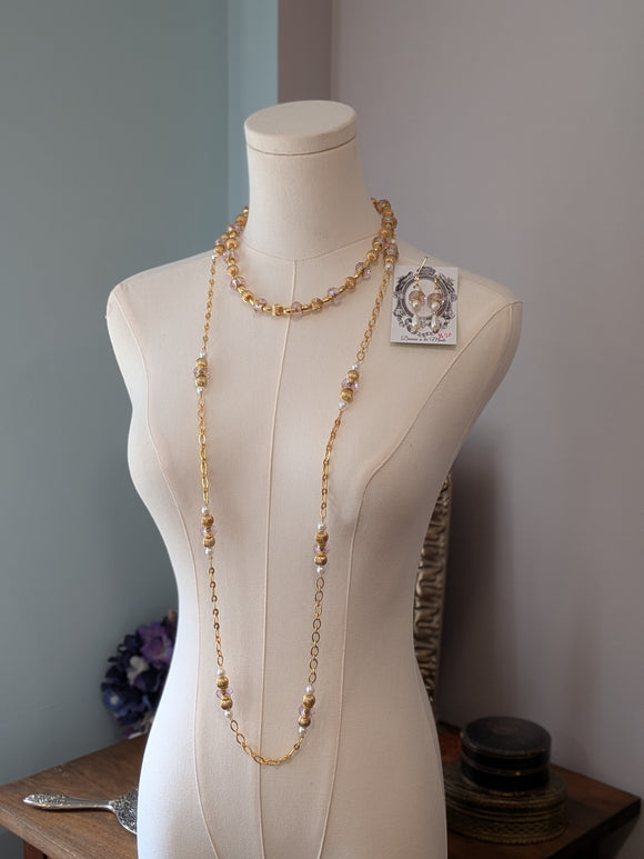 Renaissance Jewelry Set - Pink Bead, Chain, and Pearl