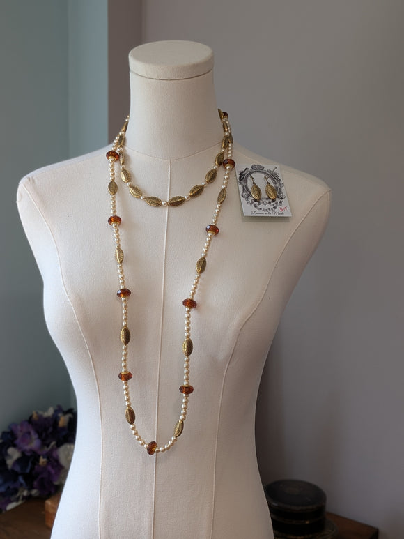 Renaissance Jewelry Set - Amber, Dark Gold, and Pearl