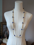 Long Renaissance Necklace - Blue, Dark Gold, and Pearl