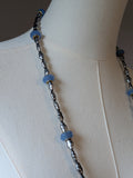 Long Renaissance Necklace - Grey Pearl and Blue Opal