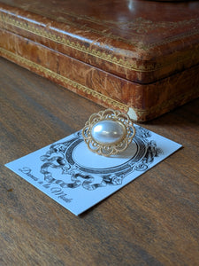 Filigree and Pearl Brooch - Gold Tone