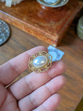 Filigree and Pearl Brooch - Gold Tone