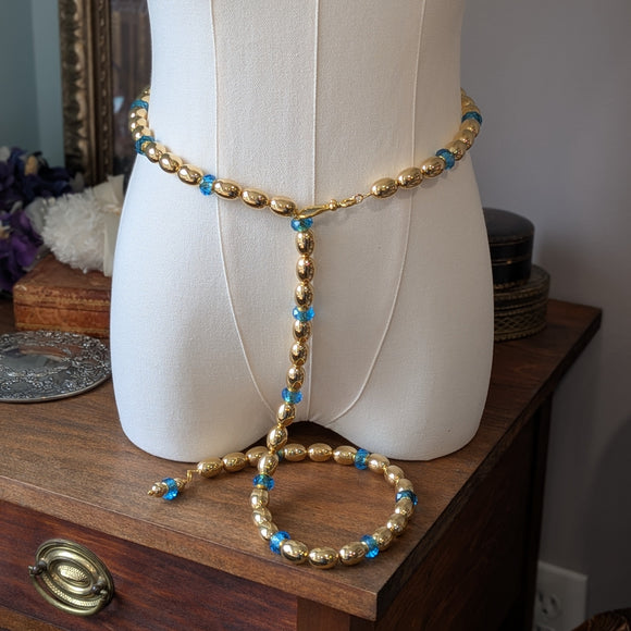 Renaissance Girdle Belt - Bright Gold and Aquamarine (45