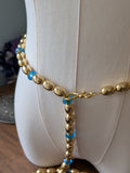 Renaissance Girdle Belt - Bright Gold and Aquamarine (45" long)