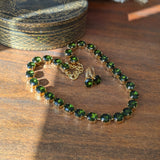 Olive Green Crystal Collet Necklace - Small Oval