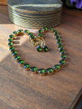 Olive Green Crystal Collet Necklace - Small Oval