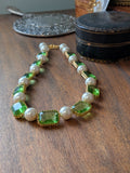 Crown-set Peridot and pearl necklace
