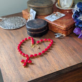 Coral Red Collet Necklace with Cross Pendant