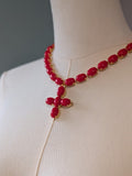 Coral Red Collet Necklace with Cross Pendant