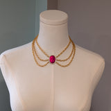 Red Cameo and Chain Festoon Necklace