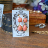 Pink Coral Two-Stone Earrings - Medium Square, Large Teardrop