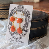 Coral Two Stone Earrings - Round and Teardrop
