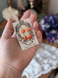 Coral Two Stone Earrings - Round and Teardrop