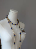 Renaissance Jewelry Set - Sapphire, Antique Gold, and Champagne Pearl