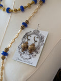 Renaissance Jewelry Set - Sapphire, Antique Gold, and Champagne Pearl