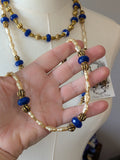 Renaissance Jewelry Set - Sapphire, Antique Gold, and Champagne Pearl