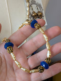 Renaissance Jewelry Set - Sapphire, Antique Gold, and Champagne Pearl