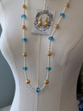 Renaissance Jewelry Set - Aquamarine, Gold, and Pearl