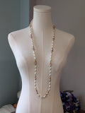 Long Renaissance Necklace - Pearl, Antique Gold, and Pink