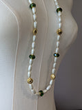 Long Renaissance Necklace - Pearl, Gold, and Olive