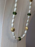 Long Renaissance Necklace - Pearl, Gold, and Olive