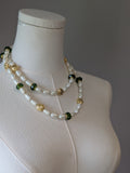 Long Renaissance Necklace - Pearl, Gold, and Olive