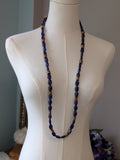 Long Renaissance Necklace - Sapphire Glass and Antique Gold