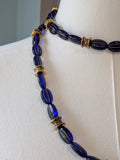 Long Renaissance Necklace - Sapphire Glass and Antique Gold
