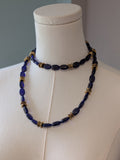 Long Renaissance Necklace - Sapphire Glass and Antique Gold