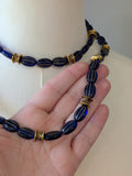 Long Renaissance Necklace - Sapphire Glass and Antique Gold