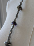 Long Renaissance Necklace - Grey Pearls and Purple
