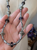 Long Renaissance Necklace - Grey Pearls and Purple