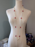 Long Renaissance Necklace - Silver, Pearl, and Red