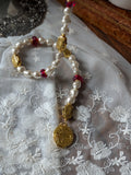 Renaissance Girdle Belt - Gold, Pearls, and Red - 48"