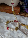 Renaissance Girdle Belt - Gold, Pearls, and Red - 48"