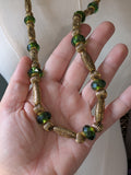 Long Renaissance Necklace - Antique Gold and Olive