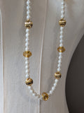 Long Renaissance Necklace - Pearl and Topaz