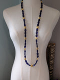 Long Renaissance Necklace - Glass Sapphire and Gold