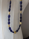 Long Renaissance Necklace - Glass Sapphire and Gold