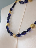 Long Renaissance Necklace - Glass Sapphire and Gold