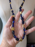 Long Renaissance Necklace - Glass Sapphire and Gold