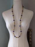 Long Renaissance Necklace - Antique Gold and Sapphire