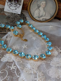 Aqua Blue Swarovski Crystal Collet Necklace - Small Round