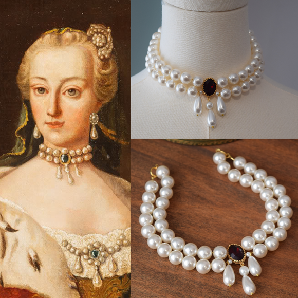 BLACK FRIDAY 18th Century Double Pearl Necklace with Crystal