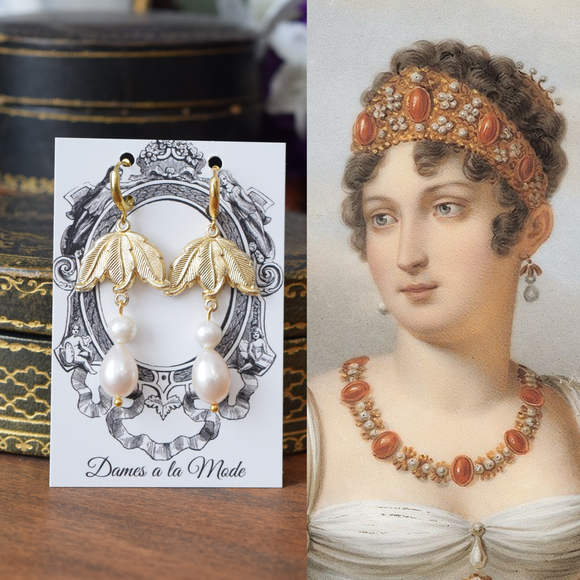 BLACK FRIDAY Caroline Murat Leaf and Pearl Earrings