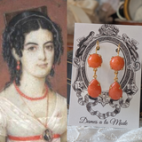 Coral Two Stone Earrings - Round and Teardrop